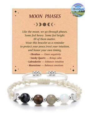 Natural Stone Beaded Moon Phase Bracelet with Sliding Knot